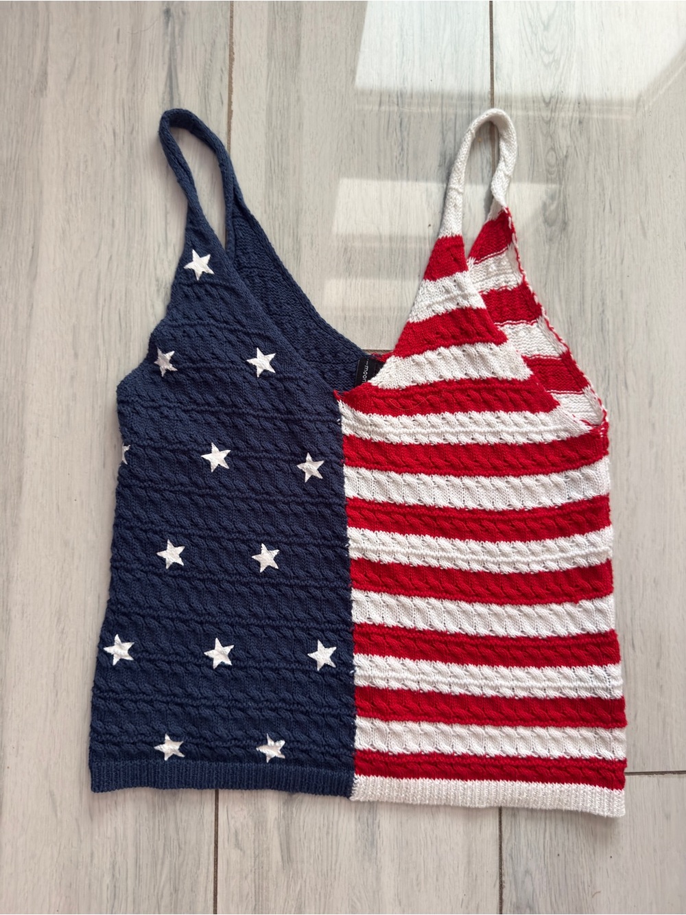 Moon & Madison American Flag Knit Tank Top Women's Size Small Red White Blue USA